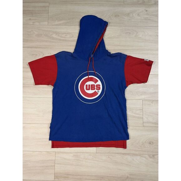 STARTER Other - Vintage 90s Chicago CUBS Starter Shirt Mens L Blue Hooded Short Sleeve T-Shirt